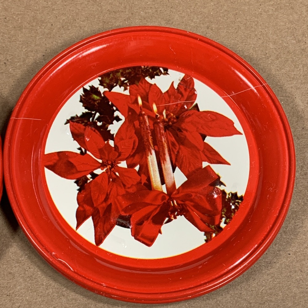 Vintage Christmas Coasters Set of 8 Red Holiday Poinsettia Candle Decor 1970s - Picture 11 of 11